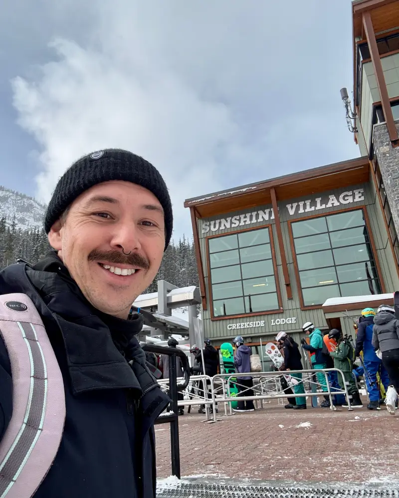 Slopestory founder Chad at the base of Sunshine Village ski resort, Banff